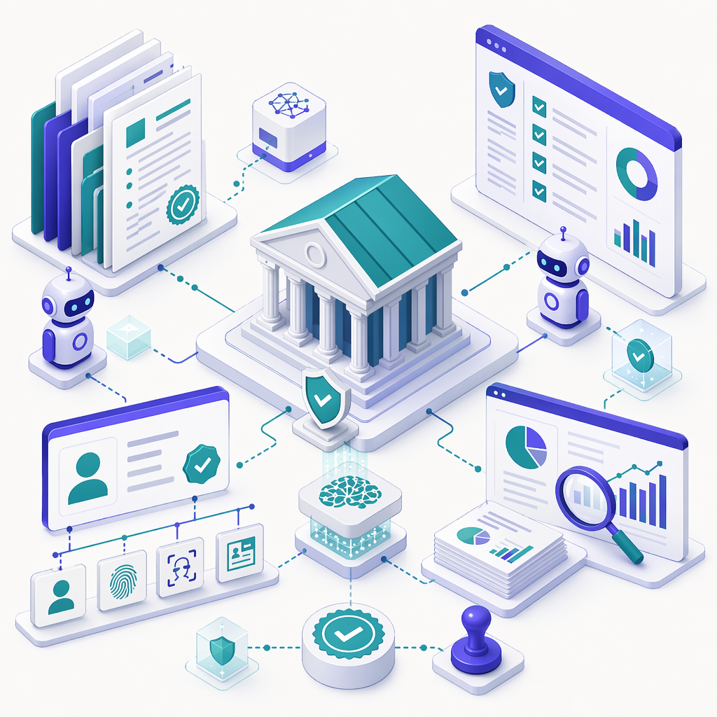 Banking compliance platform with document processing, KYC automation, and regulatory monitoring dashboards
