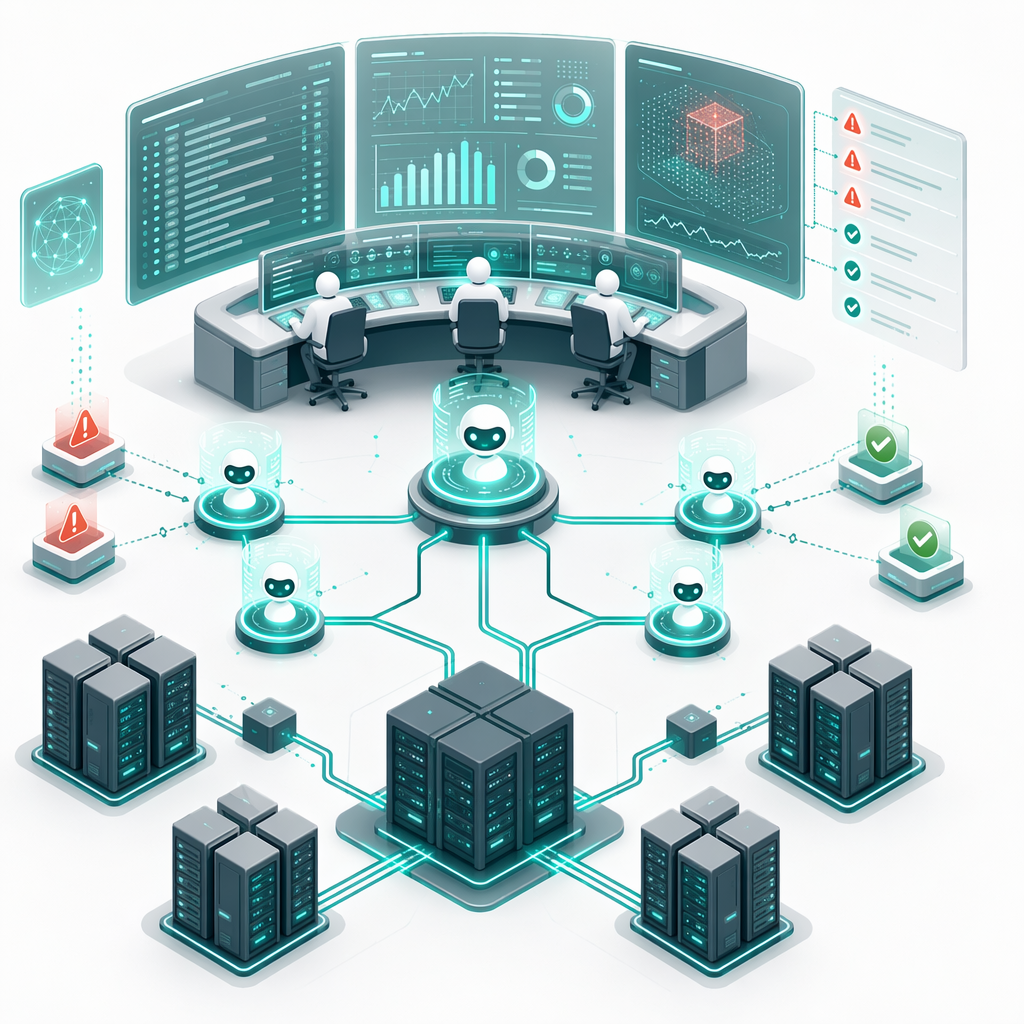 IT operations command center with log analysis, anomaly detection, and automated incident response