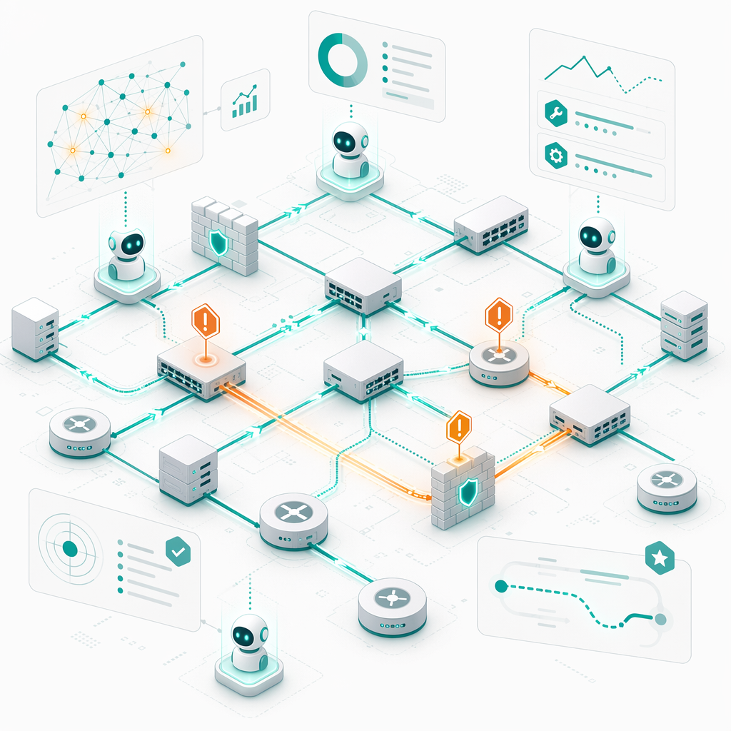 Network topology visualization with AI-powered traffic monitoring, predictive maintenance, and optimization