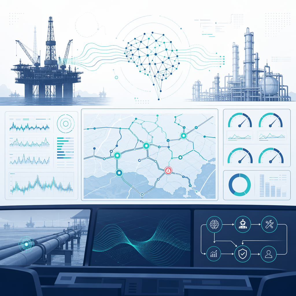 AI-powered oil and gas operations dashboard with predictive maintenance, reservoir modeling, and real-time safety monitoring