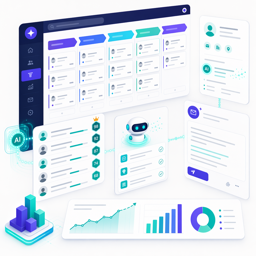 Sales pipeline dashboard with AI lead scoring, deal intelligence, and automated outreach