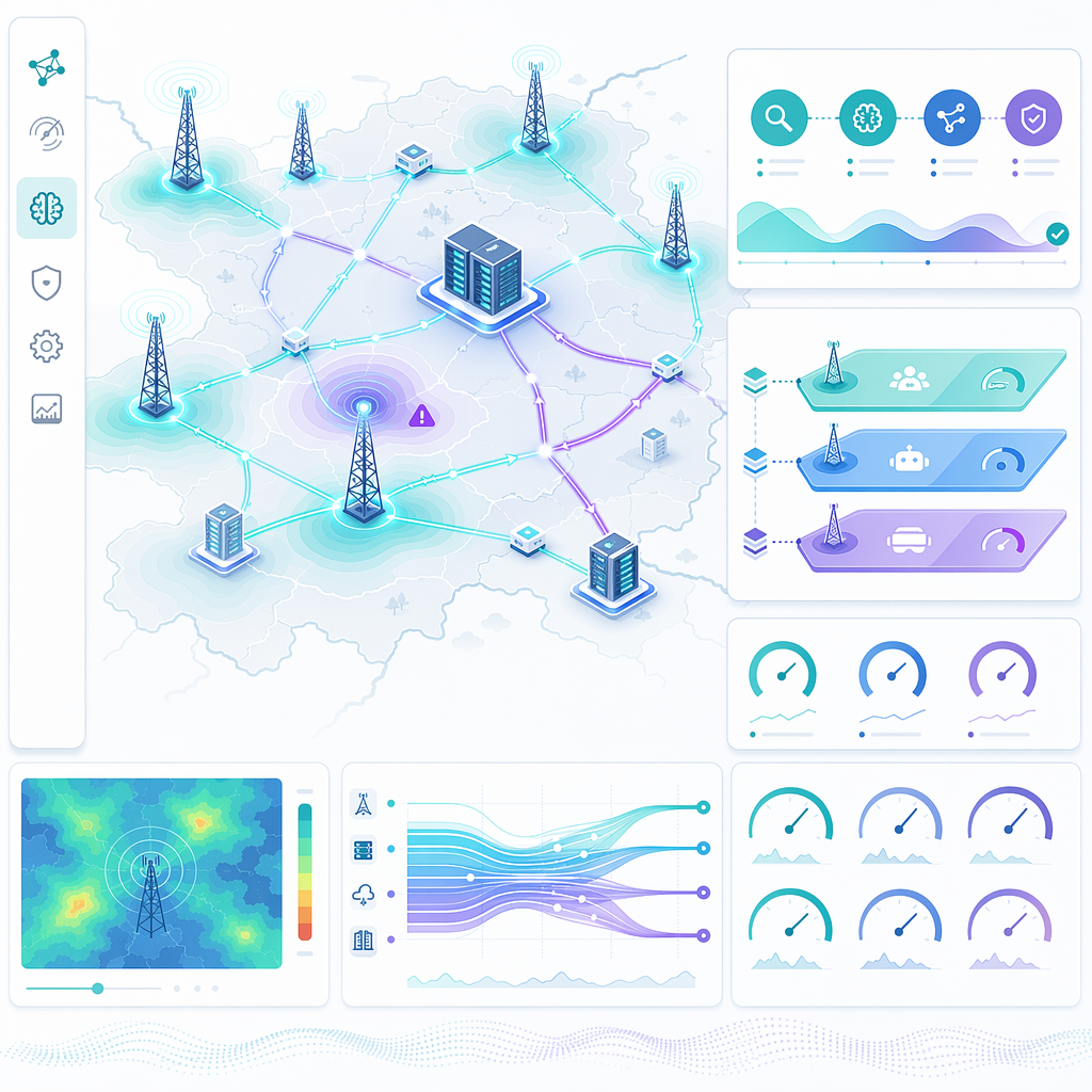 AI-powered telecom network operations center with real-time topology visualization, autonomous fault resolution, and capacity forecasting
