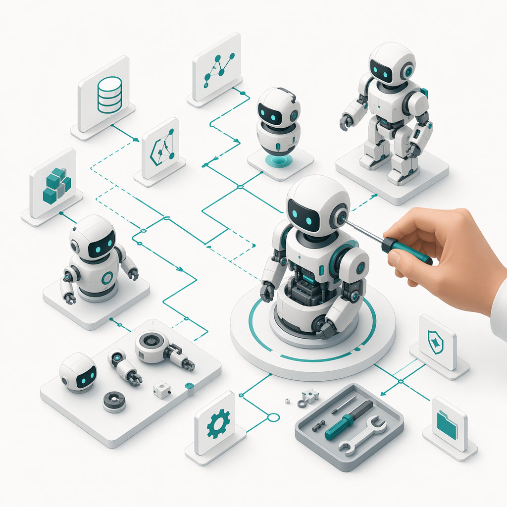 Custom AI agent development with workflow automation blueprints and API integration diagrams