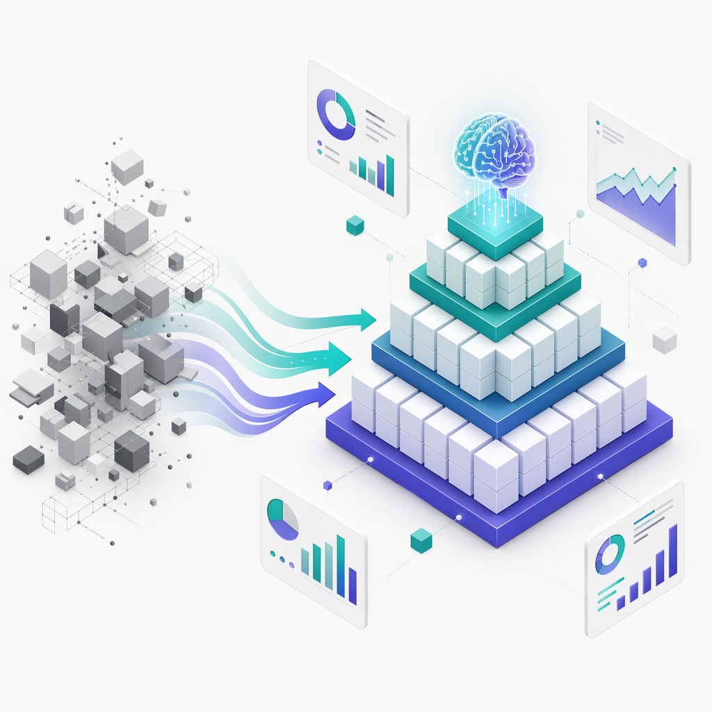 Data strategy roadmap with AI pipeline architecture, governance framework, and ROI modeling