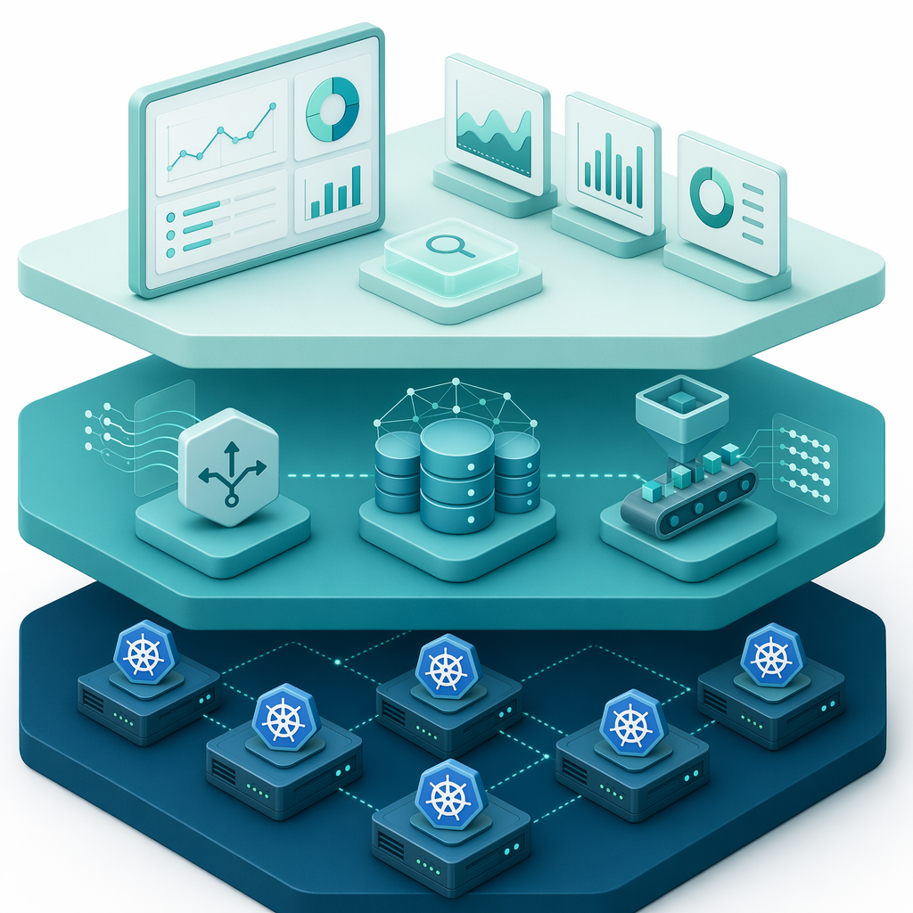 Layered GenAI cloud infrastructure with LLM routing, vector databases, and observability
